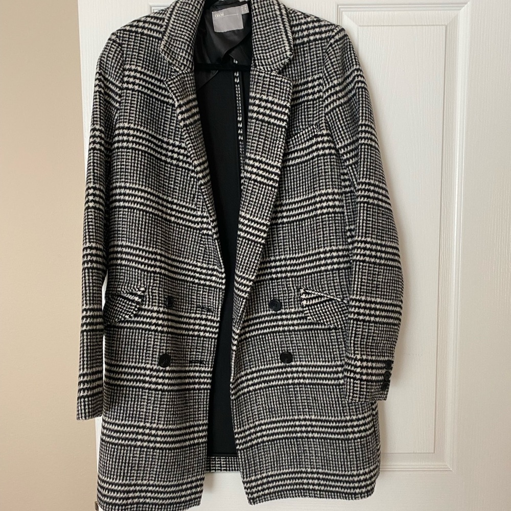 Double Breasted Coat in Black & White Check